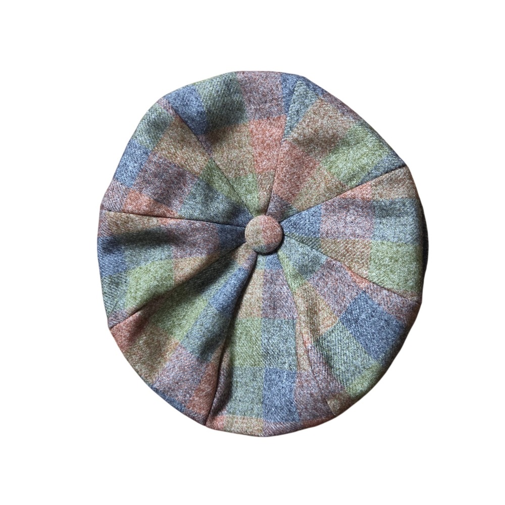 Vintage Wool Newsboy Cap Hat Plaid 8 Panel L Multicolor USA Made Retro Country